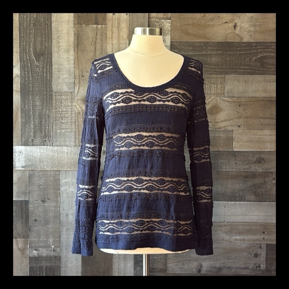Express navy floral lace long sleeve top large dark feminine y2k 90s witchy